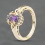 Second Hand 9ct Yellow Gold Amethyst & 0.05ct Diamond Oval Cluster Ring 41384124