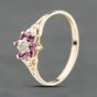 Second Hand 9ct Yellow Gold Ruby & 0.01ct Diamond Flower Cluster Ring 41384130