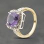 Second Hand 9ct Yellow Gold Amethyst & 0.07ct Brilliant Cut Diamond Cushion Cluster Ring 41384219