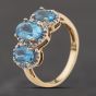 Second Hand 9ct Yellow Gold 2.50ct Blue Topaz & 0.05ct Diamond Triple Cluster Ring 41384325
