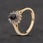 Second Hand 9ct Yellow Gold Sapphire & 0.10ct Diamond Oval Cluster Ring 41384336