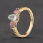 Second Hand 9ct Yellow Gold Aquamarine, Pink Sapphire & 0.06ct Diamond Shoulders Ring 41384347
