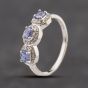 Second Hand 9ct White Gold Tanzanite & 0.10ct Diamond Triple Cluster Ring 41384355