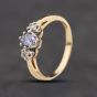 Second Hand 9ct Yellow Gold Tanzanite & 0.10ct Diamond Oval Three Stone Ring 41384362