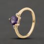 Second Hand 9ct Yellow Gold Amethyst & 0.02ct Diamond Heart Dress Ring 41384523