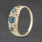 Second Hand 9ct Yellow Gold Blue Topaz & 0.08ct Diamond Seven Stone Ring 41384545