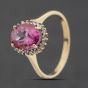 Second Hand 9ct Yellow Gold Colour Treated Pink Topaz & 0.02ct Diamond Oval Cluster Ring 41384579
