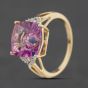 Second Hand 9ct Yellow Gold Pink Topaz & 0.05ct Diamond Cushion Dress Ring 41384581