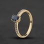 Second Hand 9ct Yellow Gold Sapphire & Diamond Oval Shoulders Ring 41384754