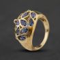 Second Hand 9ct Yellow Gold Diamond & Iolite Dome Flower Pattern Dress Ring 41384758