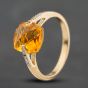 Second Hand 9ct Yellow Gold Citrine & 0.08ct Diamond Dress Ring 41384895