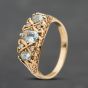 Second Hand Vintage 9ct Yellow Gold Aquamarine & 0.04ct Diamond Seven Stone Ring 41384907