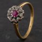 Second Hand Vintage Yellow Gold Diamond & Synthetic Ruby Cluster Ring 4138831