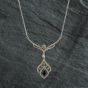 Second Hand 18ct White Gold Sapphire & Diamond Art Deco Pendant & 16 Inch Trace Chain 4139936