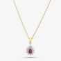Second Hand 18ct Yellow Gold Ruby & Diamond Cluster Pendant & 18 Inch Trace Chain 4139945