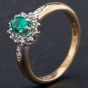 Second Hand 9ct Yellow Gold Brilliant Cut Diamond Synthetic Emerald Cluster Ring 4145761