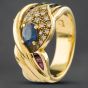 Second Hand 18ct Yellow Gold Diamond, Brilliant Cut Sapphire, Emerald & Ruby Dress Ring 41481051
