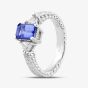 Second Hand 14ct White Gold Emerald Cut Tanzanite & Trillion Cut Diamond Three Stone Ring 41481270