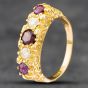 Second Hand 18ct Yellow Gold Brilliant Cut Garnet & Diamond Filigree Setting Five Stone Ring 41481359
