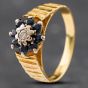 Second Hand 18ct Yellow Gold Sapphire & Diamond Flower Bark Textured Cluster Ring 41481422