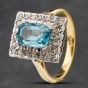Second Hand Vintage Yellow Gold Blue Topaz & Single Cut Diamond Oblong Cluster Ring 41481441