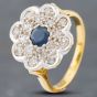 Second Hand 9ct Yellow Gold Sapphire & Diamond Pave Flower Cluster Ring 41481532