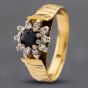 Second Hand Vintage 18ct Yellow Gold Sapphire & Single Cut Diamond Patterned Shoulders Flower Cluster Ring 41481595
