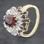 Second Hand Vintage 18ct Yellow Gold Garnet & Brilliant Cut Diamond Spray Design Cluster Ring 41481756
