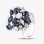 Second Hand 9ct White Gold Sapphire & Diamond Large Multi-Stone Cluster Ring 41481761