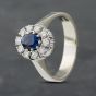 Second Hand 9ct White Gold Sapphire & 0.50ct Brilliant Cut Diamond Oval Cluster Ring 41481762