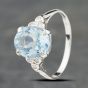 Second Hand 18ct White Gold Aquamarine & Brilliant Cut Diamond Oval Cluster Ring 41481780