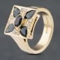 Second Hand 14ct Yellow Gold Sapphire & Brilliant Cut Diamond Square Set Cluster Ring 41481812
