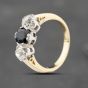 Second Hand Vintage Yellow Gold Sapphire & 0.77ct Diamond Three Stone Ring 41482070