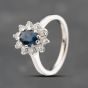 Second Hand 18ct White Gold Sapphire & 0.50ct Brilliant Cut Diamond Oval Cluster Ring 41482071