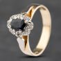 Second Hand Vintage 18ct Yellow Gold Sapphire & 0.04ct Diamond Oval Cluster Ring 41482074