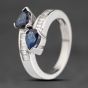 Second Hand 18ct White Gold Sapphire & 0.33ct Baguette Cut Diamond Crossover Dress Ring 41482335