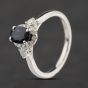 Second Hand 18ct White Gold Sapphire & 0.25ct Brilliant Cut Diamond Oval Diamond Shoulders Cluster Ring 41482351