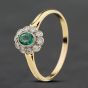 Second Hand 9ct Yellow Gold Emerald & 0.20ct Brilliant Cut Diamond Oval Cluster Ring 41482515