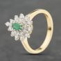 Second Hand 9ct Yellow Gold Emerald & 0.50ct Brilliant Cut Diamond Cluster Ring 41482557
