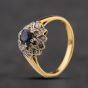 Second Hand Vintage Yellow Gold Sapphire & 0.10ct Diamond Double Flower Cluster Ring 41482716