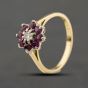 Second Hand 18ct Yellow Gold Ruby & 0.10ct Brilliant Cut Diamond Flower Cluster Ring 41482805