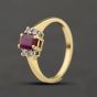 Second Hand 18ct Yellow Gold Ruby & 0.16ct Brilliant Cut Diamond Five Stone Ring 41482806