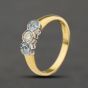Second Hand 18ct Yellow Gold Aquamarine & 0.20ct Brilliant Cut Diamond Rubover Set Three Stone Ring 41482810