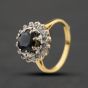 Second Hand Vintage 18ct Yellow Gold Sapphire & 0.22ct Diamond Round Cluster Ring 41482932
