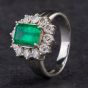 Second Hand Platinum 1.49ct Emerald & 1.06ct Diamond Cluster Ring 4148647