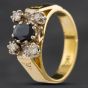 Second Hand Vintage 18ct Yellow Gold Sapphire & Diamond Oblong Cluster Ring 4148832