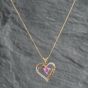 Second Hand 9ct Yellow Gold Topaz & Diamond Love Heart Pendant & 16 Inch Curb Chain 4156025