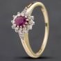 Second Hand 9ct Yellow Gold Ruby & Brilliant Cut Diamond Oval Cluster Ring 4158773
