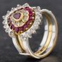 Second Hand 18ct Two Colour Gold Ruby & Diamond Two Piece Cluster Ring 4148796
