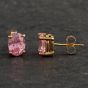 Second Hand 9ct Yellow Gold Pink Cubic Zirconia Oval Stud Earrings 4165145